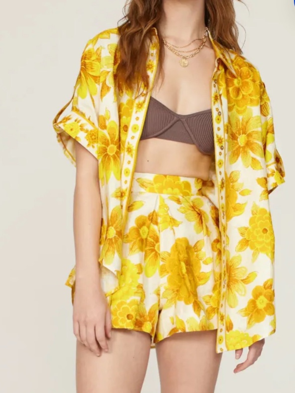 Alemais Yellow Floral High-Waist Shorts